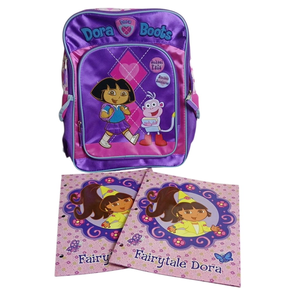 2006 Dora‎ the Explorer And Boots Purple Backpack With (2)Folders NWT